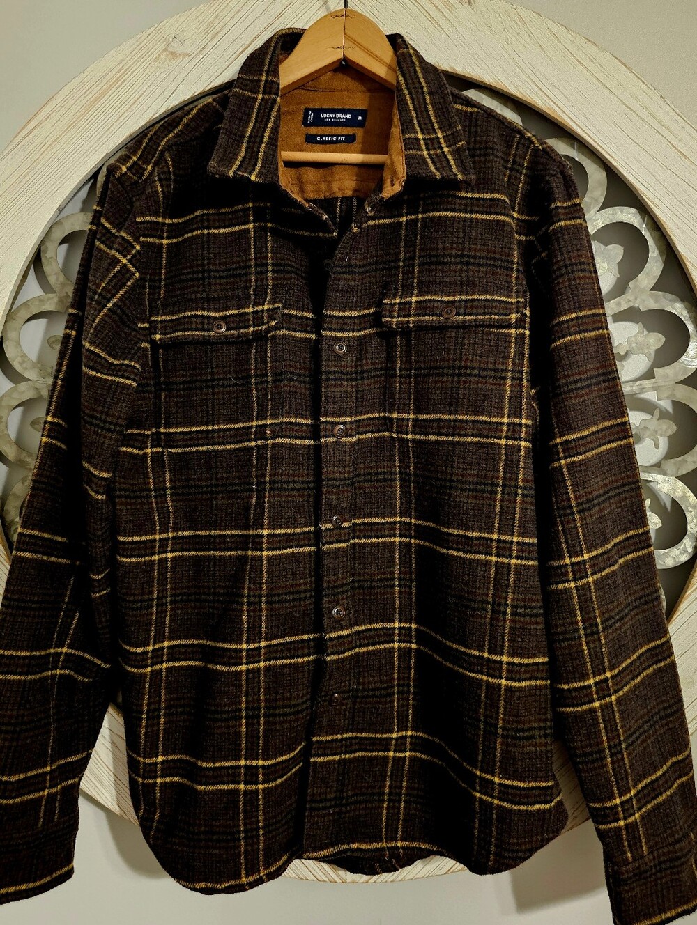 Lucky Brand Brown and Yellow Plaid Shirt Jacket